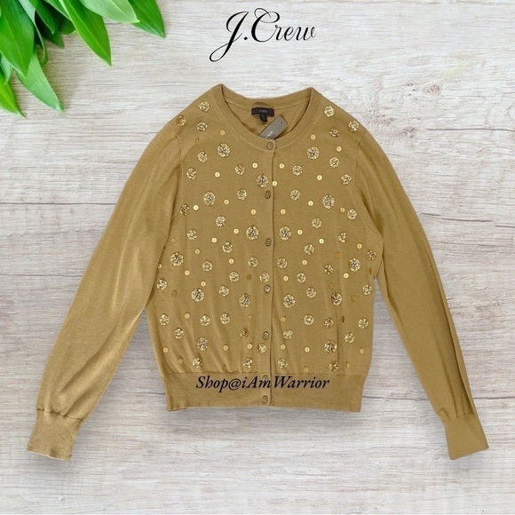 J.Crew NWT tan jeweled embellished crewneck cotton cardigan *shop@iamwarrior - Picture 5 of 10